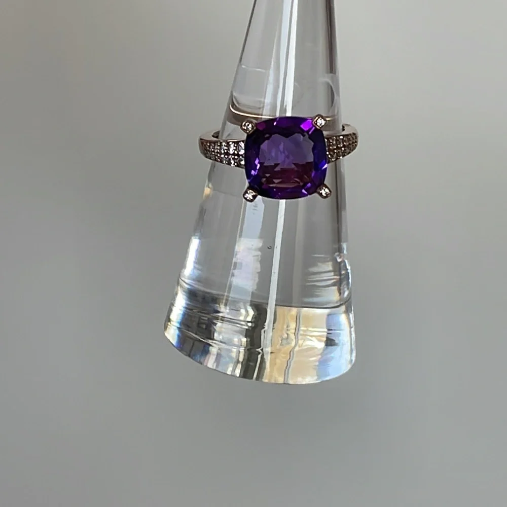3 ct.Amethyst Cushion Cut Round Ring 6 1/2 - Picture 7 of 16